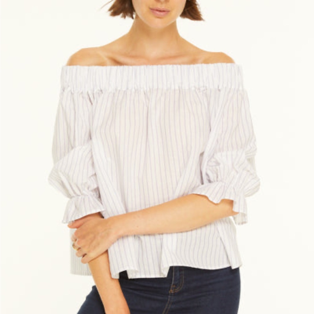 NWT Harshman Gruner Blouse Off-Shoulder Lavender Striped Top Size XS